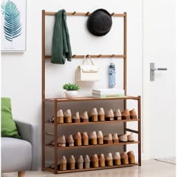 185cm Large Wooden 5 Tiers Hall Tree Hat Coat Stand with 8 Hooks Clothes Shoe Rack Hanger Hooks Shelf Storage 