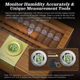 Cigar Box Humidor with Hygrometer and Humidifier, Cedar Wooden Case with Drawer, Divider, Length Gauge, Desktop Humidor Box Gift
