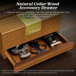 Cigar Box Humidor with Hygrometer and Humidifier, Cedar Wooden Case with Drawer, Divider, Length Gauge, Desktop Humidor Box Gift