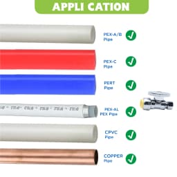 KING SMART 1/2" push fit * 3/8" Comp. OD 1/4 Turn Straight Stop Valve; For PEX Pipe, PERT, CPVC, Copper Pipe; 10Pcs/Case; 80520