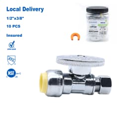KING SMART 1/2" push fit * 3/8" Comp. OD 1/4 Turn Straight Stop Valve; For PEX Pipe, PERT, CPVC, Copper Pipe; 10Pcs/Case; 80520