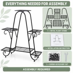 6 Tier Iron Plant Rack with Staggered Shelves, Decorative Flower Pot Stand for Indoor and Covered Outdoor Use