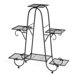 6 Tier Iron Plant Rack with Staggered Shelves, Decorative Flower Pot Stand for Indoor and Covered Outdoor Use