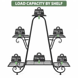 6 Tier Iron Plant Rack with Staggered Shelves, Decorative Flower Pot Stand for Indoor and Covered Outdoor Use