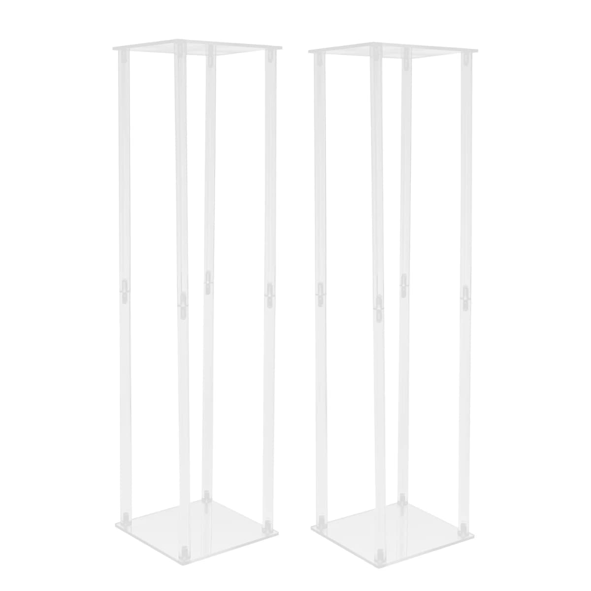 2PCS Acrylic Clear Wedding Flower Stand 100cm Wedding Geometric Flower Vase Column Stand for Wedding Party Table Centerpiece