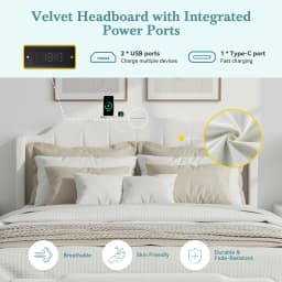 HOOMIC Full/Queen Velvet Platform Bed Frame with Wingback Headboard & Footboard, Vertical Tufted, Built-In Charging Station