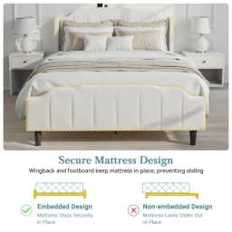 HOOMIC Full/Queen Velvet Platform Bed Frame with Wingback Headboard & Footboard, Vertical Tufted, Built-In Charging Station