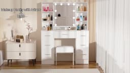 Minimalist Natural Wood Vanity with Light-Up Mirror – 3 Light Modes, Slide-Out Drawers & Shelves