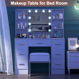 Minimalist Natural Wood Vanity with Light-Up Mirror – 3 Light Modes, Slide-Out Drawers & Shelves