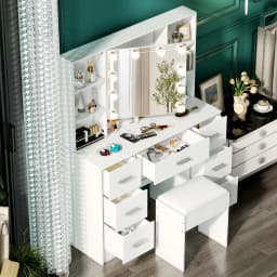 Minimalist Natural Wood Vanity with Light-Up Mirror – 3 Light Modes, Slide-Out Drawers & Shelves
