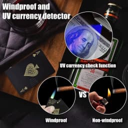 Metal Poker Card Shaped Lighter with Cash Detector Light Windproof Decompression Portable Turbine Torch Lighter for Men's Gift