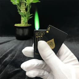Metal Poker Card Shaped Lighter with Cash Detector Light Windproof Decompression Portable Turbine Torch Lighter for Men's Gift
