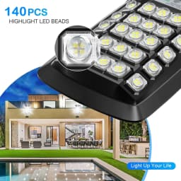140 LED Solar Light Outdoor Solar Street Light, 6000mAh Waterproof Automatic Sensing Street Light with Remote for Garage Garden