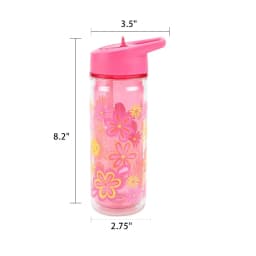 14 oz Flower Double Wall Insulated Plastic Water Bottle with Lid and Straw