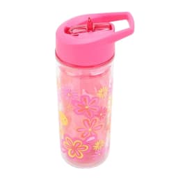 14 oz Flower Double Wall Insulated Plastic Water Bottle with Lid and Straw