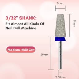 Makartt Carbide Tapered Nail Drill Bit 3/32"-Diamond Coated, Cross Teeth Cuticle Remover & Nail Prep, Dust-Proof Ring, Salon Use