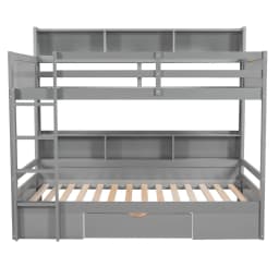 Twin Wooden Bunk Bed with Built-in Shelves Storage Drawer Guardrails Ladder for Kids Bedroom, Customized