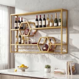 Wall Mounted Wine Rack 47” Large Floating Bar Shelves w/ Glass Holder for Kitchen