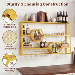 Wall Mounted Wine Rack 47” Large Floating Bar Shelves w/ Glass Holder for Kitchen