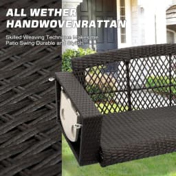 Wicker Hanging Porch Swing - Outdoor 3 Person Patio Swing Bench with Cushion & Chains - 3-Seat Porch Swing Chair, Customized