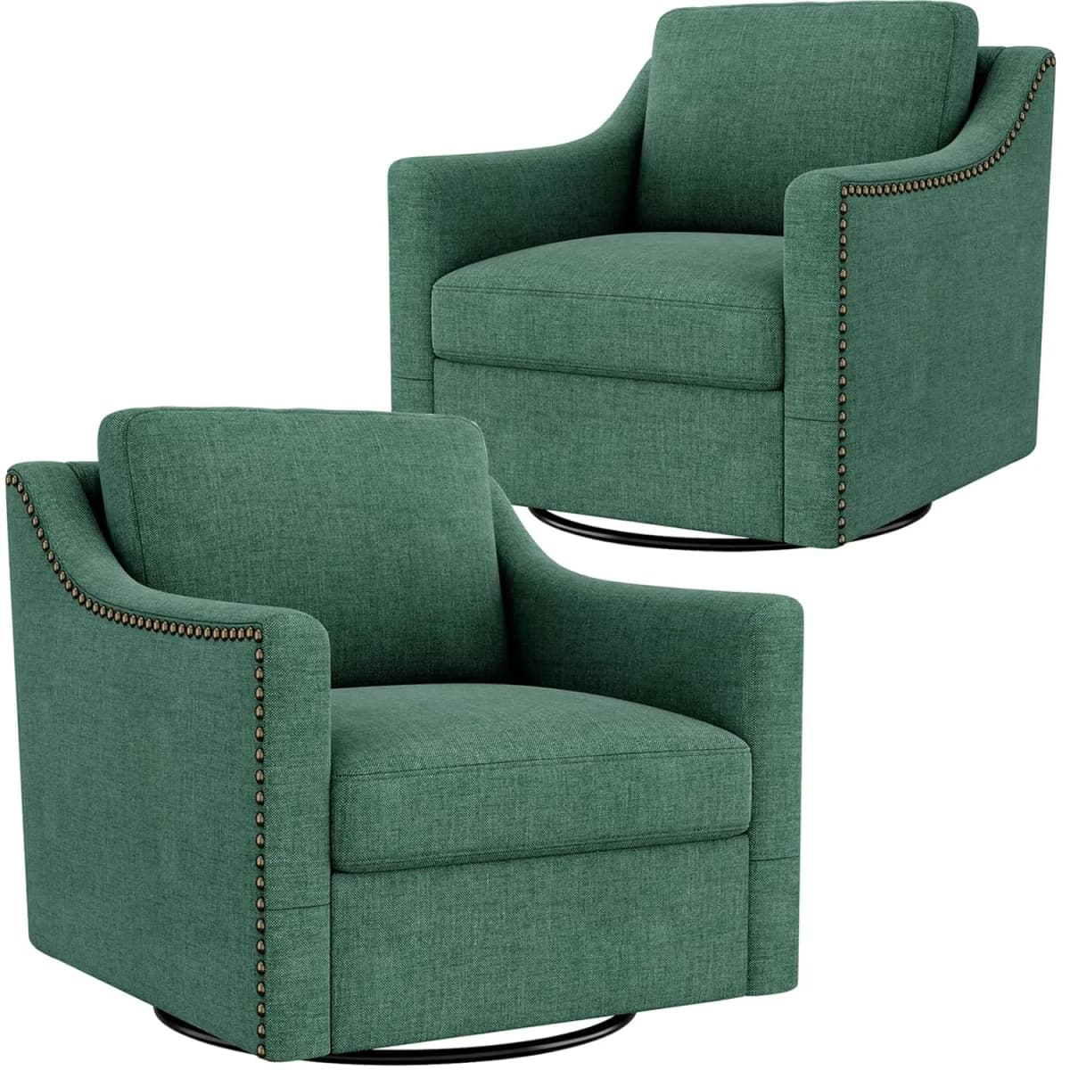 Swivel Accent Chair Set of 2 Bronze Nail Trim Upholstered Comfy Reading Living Room Bedroom Apartment Green Customized