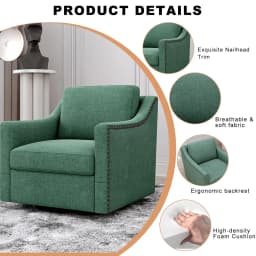 Swivel Accent Chair Set of 2 Bronze Nail Trim Upholstered Comfy Reading Living Room Bedroom Apartment Green Customized
