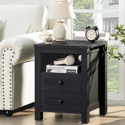 Nightstand with Charging Station, Farmhouse Night Stand with 2 Drawers and Shelf Storage, Wooden Side End Table,, Customized