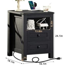 Nightstand with Charging Station, Farmhouse Night Stand with 2 Drawers and Shelf Storage, Wooden Side End Table,, Customized