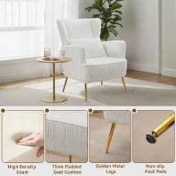 Corduroy Wingback Accent Chair Set of 2 w/ Lumbar Pillow Metal Legs Thick Cushion Living Room Bedroom White, Customized