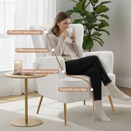 Corduroy Wingback Accent Chair Set of 2 w/ Lumbar Pillow Metal Legs Thick Cushion Living Room Bedroom White, Customized