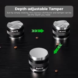 IKAPE Coffee Distributor & Tamper, 2 in 1 Adjustable Depth Espresso Distributor Tool Fit for 51/54/58mm Bottomless Portafilter