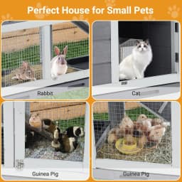 63in Bunny Hutch Indoor, Wooden Rabbit Cage 2-Tier With 3 Removable Trays, Waterproof Roof Bunny House Outdoor Coop