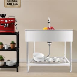 Stainless Steel Utility Sink with Faucet, Shelf & Drainboard for Laundry Garage Restaurant Outdoor 35.8x21.8