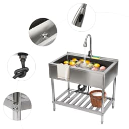 Stainless Steel Utility Sink with Faucet, Shelf & Drainboard for Laundry Garage Restaurant Outdoor 35.8x21.8
