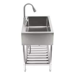 Stainless Steel Utility Sink with Faucet, Shelf & Drainboard for Laundry Garage Restaurant Outdoor 35.8x21.8