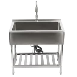 Stainless Steel Utility Sink with Faucet, Shelf & Drainboard for Laundry Garage Restaurant Outdoor 35.8x21.8