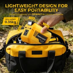 (US Stock 2-5 Days) AeternaSol 250W Power Inverter For 18V DeWalt 20V MAX Battery Portable Power Station 110V AC 500W Peak Surge QC3.0 USB 20W PD 20W Type-C LED Work Light Camping Outdoor Night Fishing Job Site Hunting Blind Emergency Backup