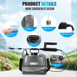 2 Gallon Battery Powered Sprayer, Electric Garden Sprayer with 3 Adjustable Pressure Levels, 4 Nozzles & Extendable Wand