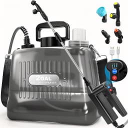 2 Gallon Battery Powered Sprayer, Electric Garden Sprayer with 3 Adjustable Pressure Levels, 4 Nozzles & Extendable Wand