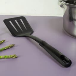 (8 pack) Nylon Slotted Kitchen Turner with Soft Grip Handle, Black