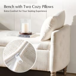 Storage Bench for Bedroom with Throw Pillows, 59" Large Bedroom Ottoman Bench with Solid Wood Frame, Comfy, Customized