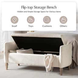Storage Bench for Bedroom with Throw Pillows, 59" Large Bedroom Ottoman Bench with Solid Wood Frame, Comfy, Customized