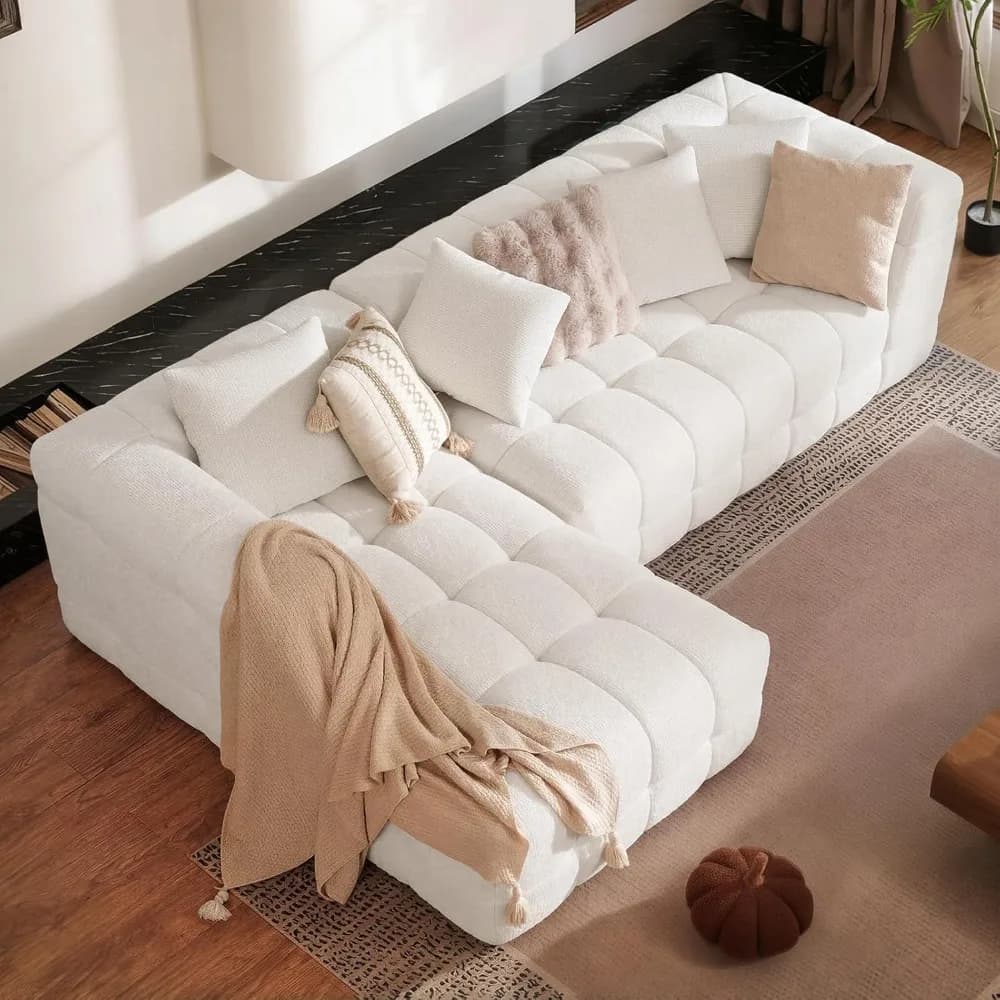 107" Chenille Boneless Couch with L - Shaped Chaise, Comfy Modular Sectional Sofa with Tufted Design, Modern, Customized