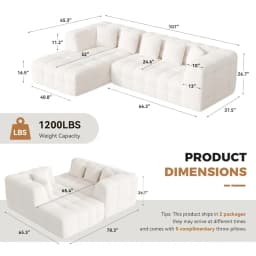 107" Chenille Boneless Couch with L - Shaped Chaise, Comfy Modular Sectional Sofa with Tufted Design, Modern, Customized