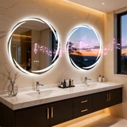 LUVODI 32" Round Bluetooth Bathroom Mirror,LED Wall Vanity with Double Speakers,Defog,Dimming & Memory Function