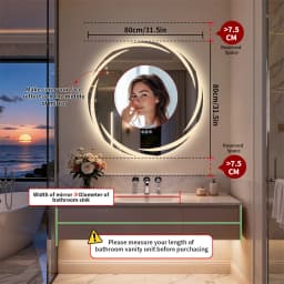 LUVODI 32" Round Bluetooth Bathroom Mirror,LED Wall Vanity with Double Speakers,Defog,Dimming & Memory Function