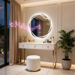 LUVODI 32" Round Bluetooth Bathroom Mirror,LED Wall Vanity with Double Speakers,Defog,Dimming & Memory Function