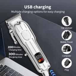 Professional Hair Clippers for Men Professional - Cordless Barber Clippers for Hair Cutting & Grooming Rechargeable Beard Trimmer USB Rechargeable Grooming Kit with 4 Guide Combs & Cleaning Brush