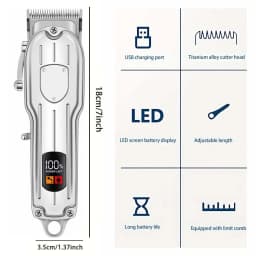 Professional Hair Clippers for Men Professional - Cordless Barber Clippers for Hair Cutting & Grooming Rechargeable Beard Trimmer USB Rechargeable Grooming Kit with 4 Guide Combs & Cleaning Brush