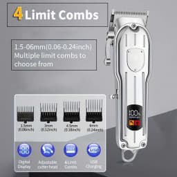 Professional Hair Clippers for Men Professional - Cordless Barber Clippers for Hair Cutting & Grooming Rechargeable Beard Trimmer USB Rechargeable Grooming Kit with 4 Guide Combs & Cleaning Brush